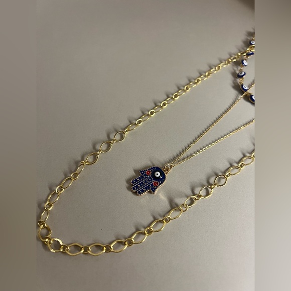 Gold Stylish Evil Eye Necklace Set - Trendy Boho Chic Layered Necklace - Picture 15 of 16